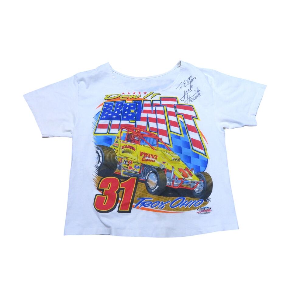 Jack Hewitt Racing T-Shirt, Cropped & Signed Sz M-L? 1980s Vintage Nascar